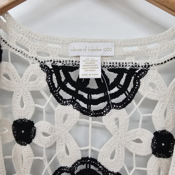 House of Harlow 1960 Black and White Open Knit Crochet Sleeveless Vest One Size - Picture 3 of 12